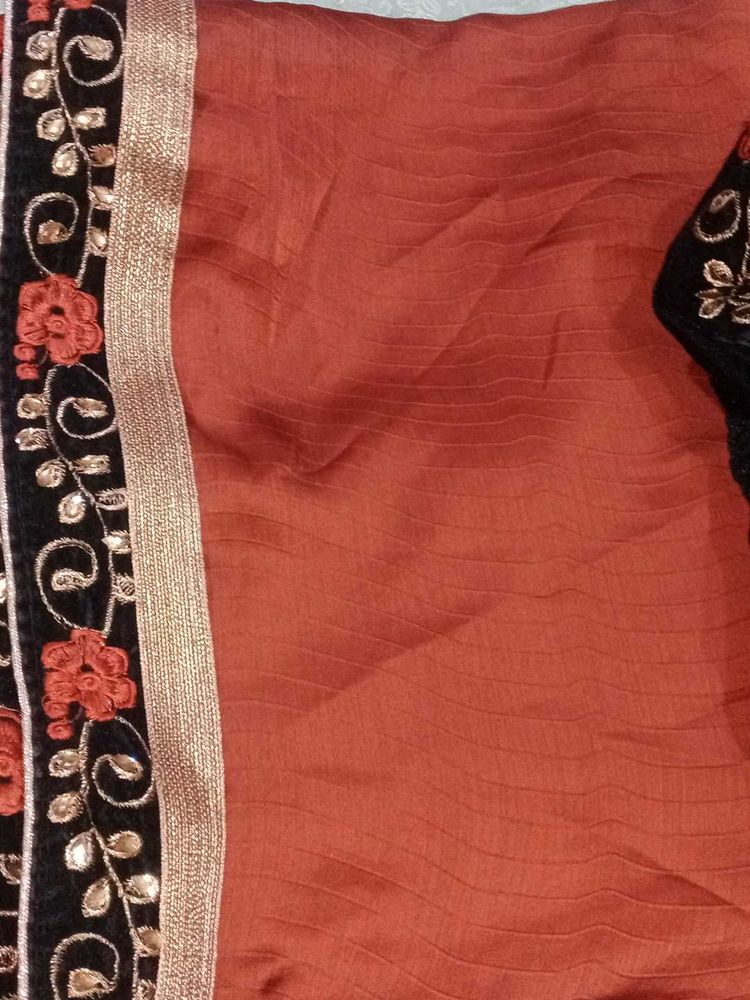 Embroidered Velvet Saree
