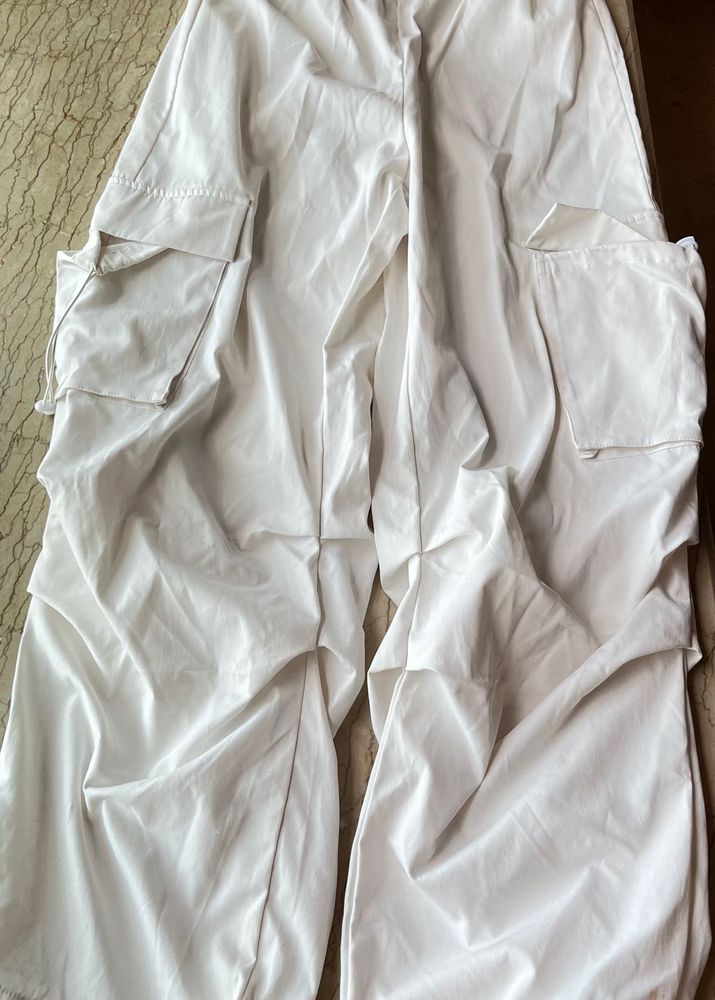 White Parachute Cargo Pants