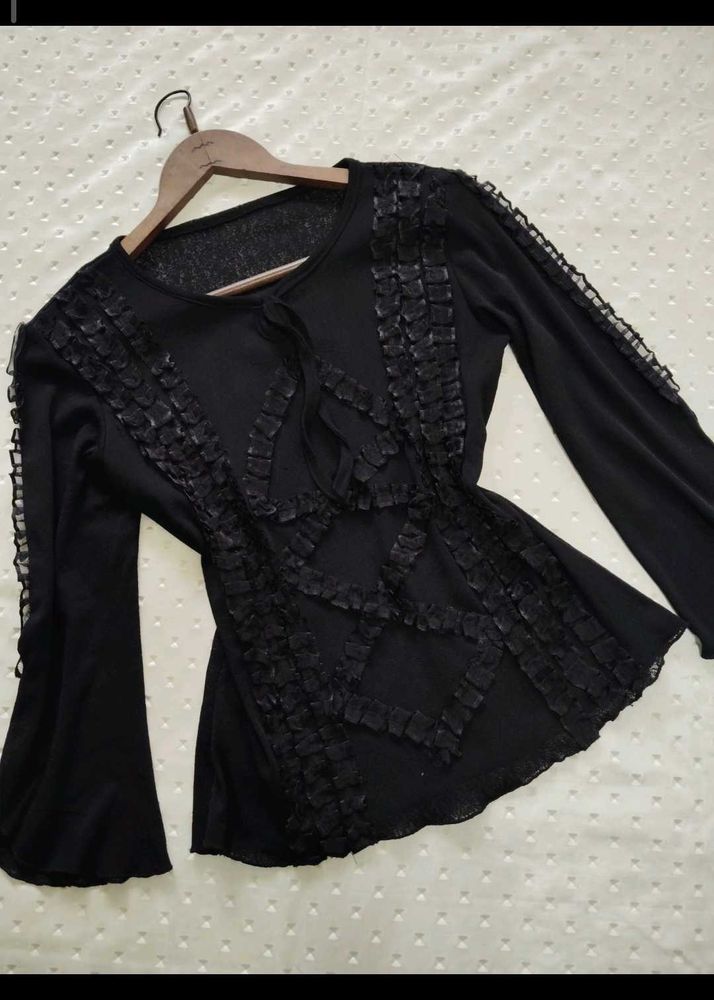 Elegant Black Ruffled Top