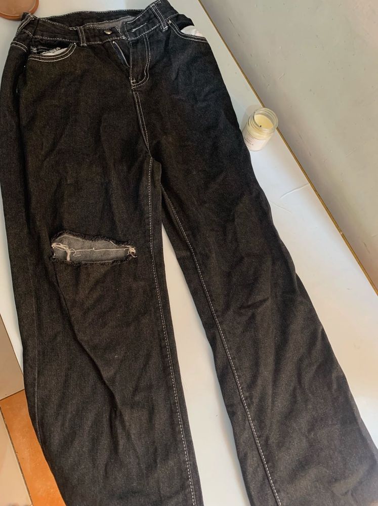 Ripped Black Wide Leg Jeans