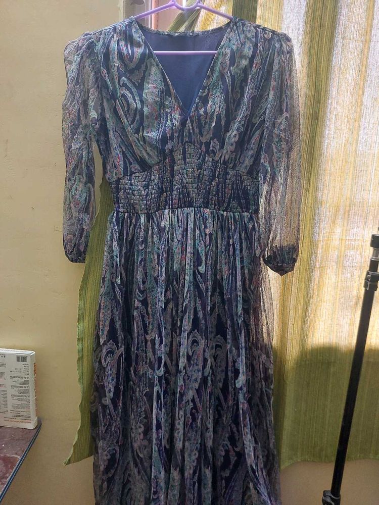 Paisley Print Long Sleeve Dress