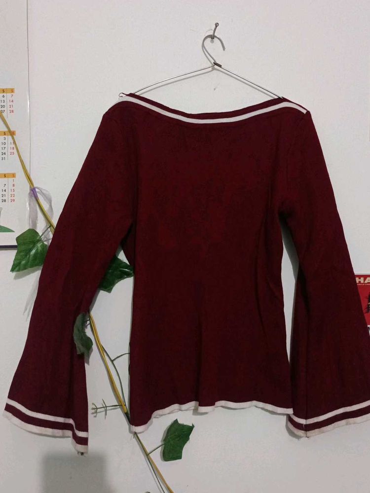 Maroon Flared Sleeve Top