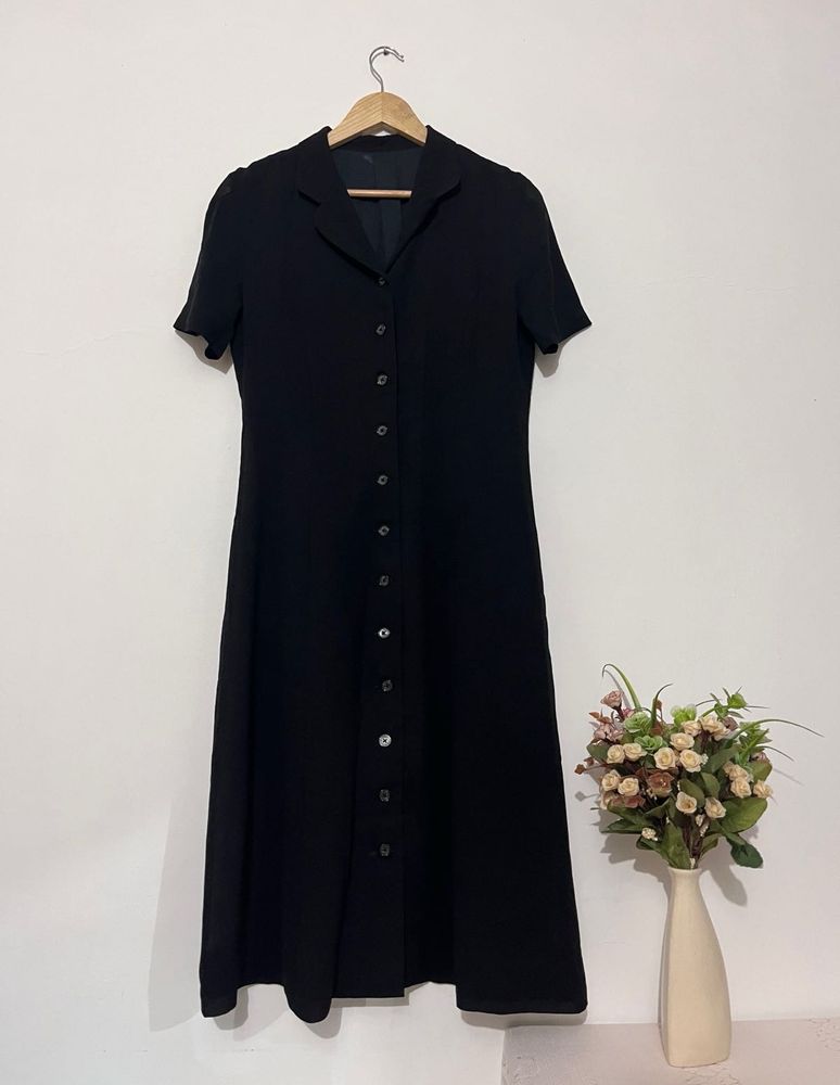 Vintage Black Button-Down Midi Dress