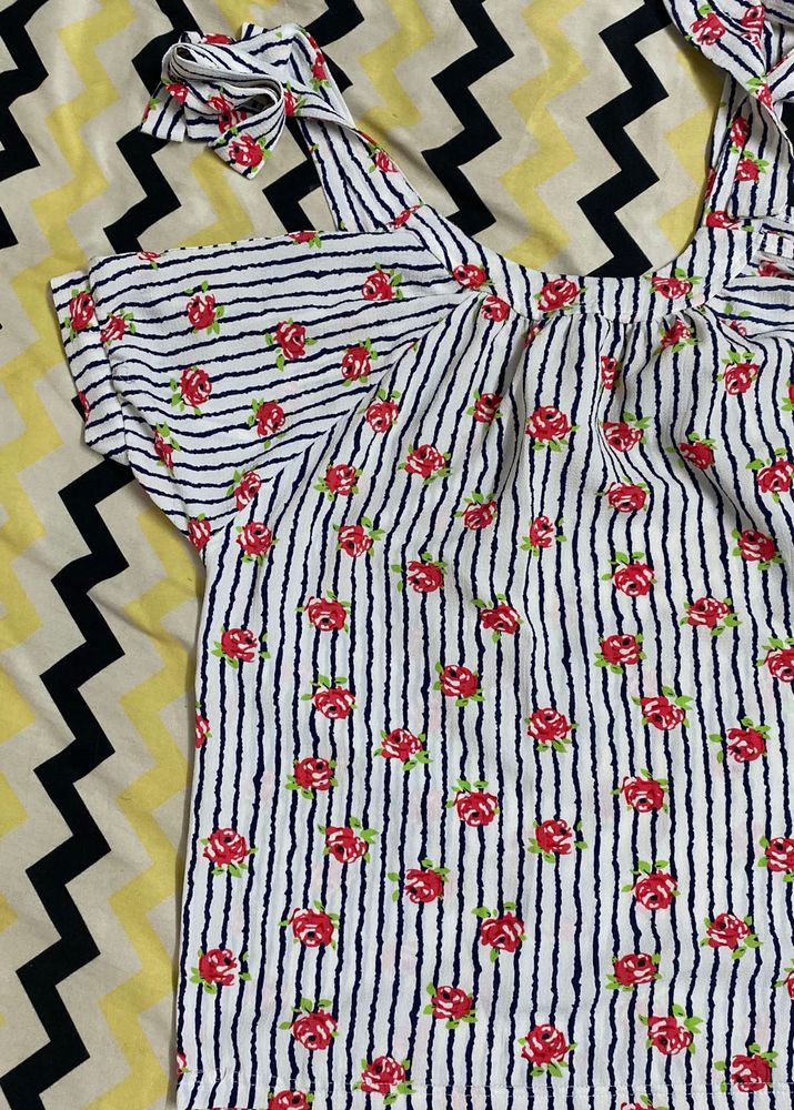 Rose Print Tie Strap Top