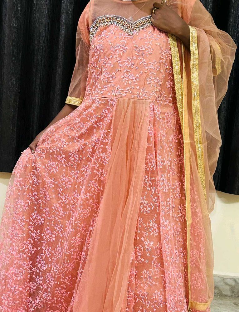 Elegant Peach Embroidered Anarkali