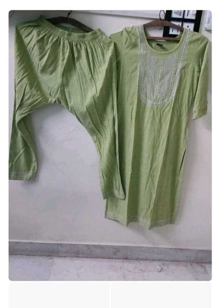 Green Embroidered Kurta Set