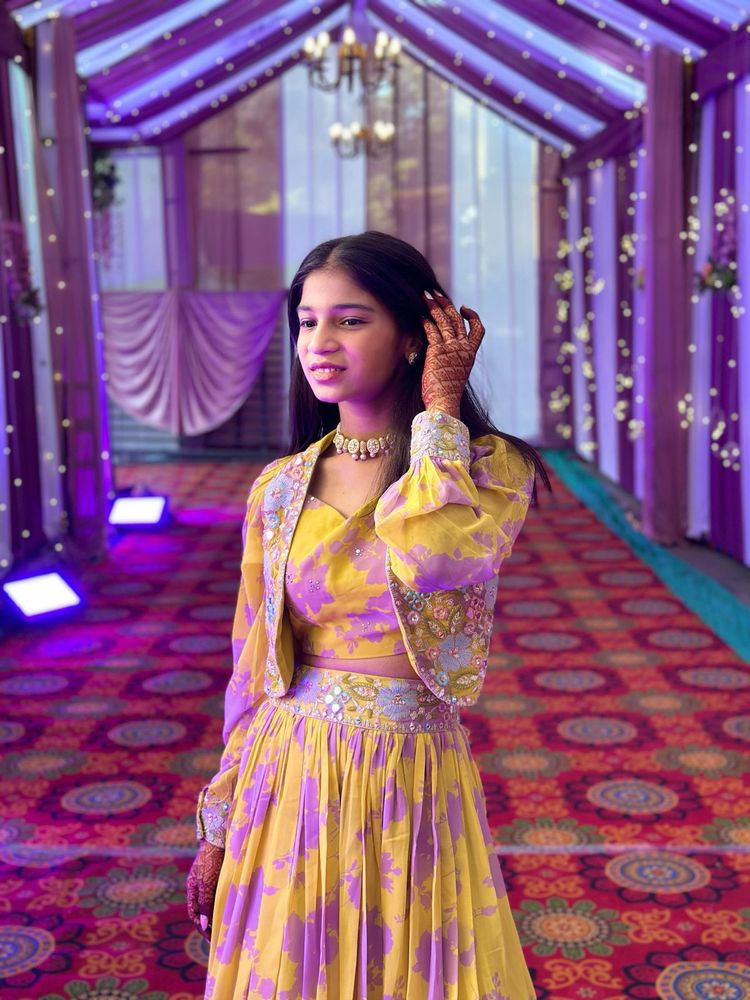 Yellow &amp; Lilac Lehenga Choli Set