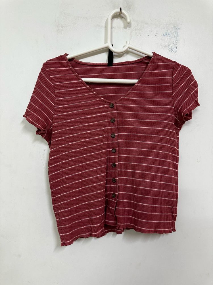 Striped Button-Down Crop Top