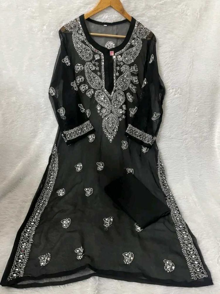 Black Lucknowi Chikankari Kurti