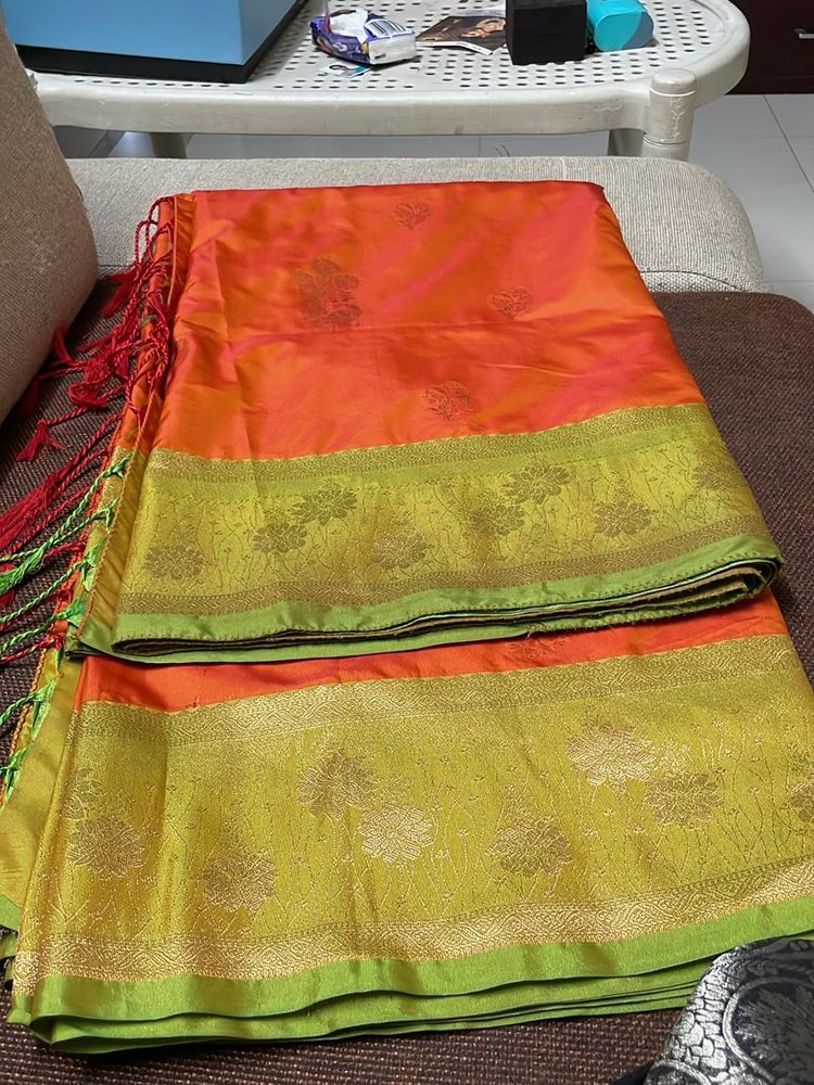 Elegant Orange &amp; Gold Saree