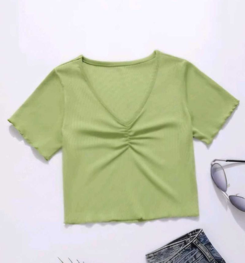 Cute Green V-Neck Crop Top