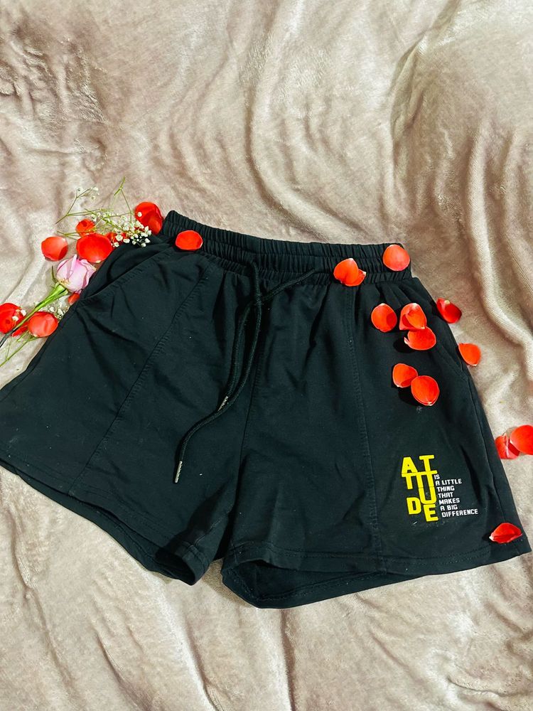 Black &#39;Attitude&#39; Shorts