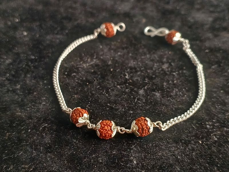 Trendy Real Silver Rudraksh Rakhi/Bracelet