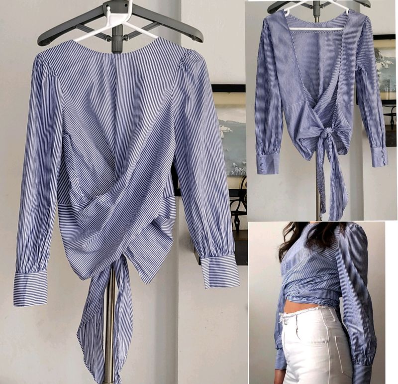 Striped Tie-Back Blouse