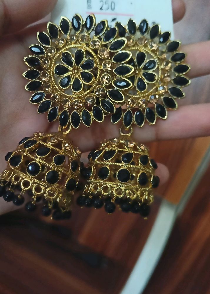 Navy Blue And Gold Traditional Jhumkas..