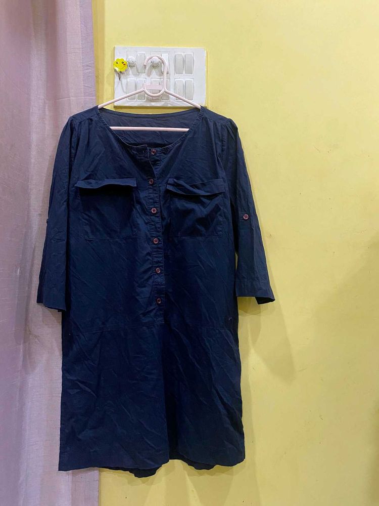 Navy Blue Shirt Dress Tunic Top