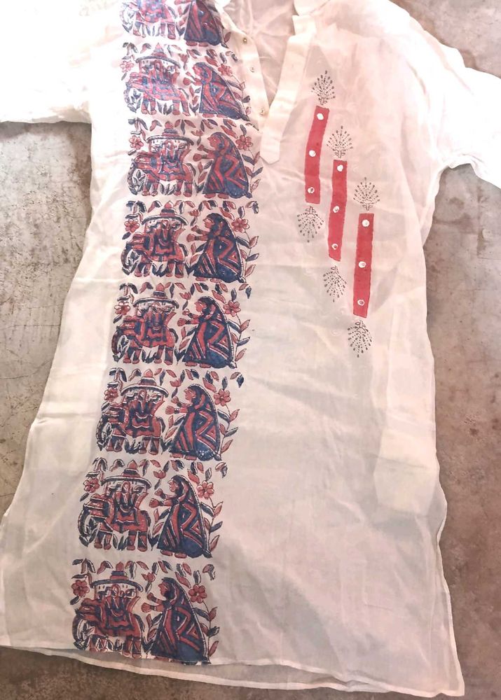 Sheer White Tunic with Ethnic Print