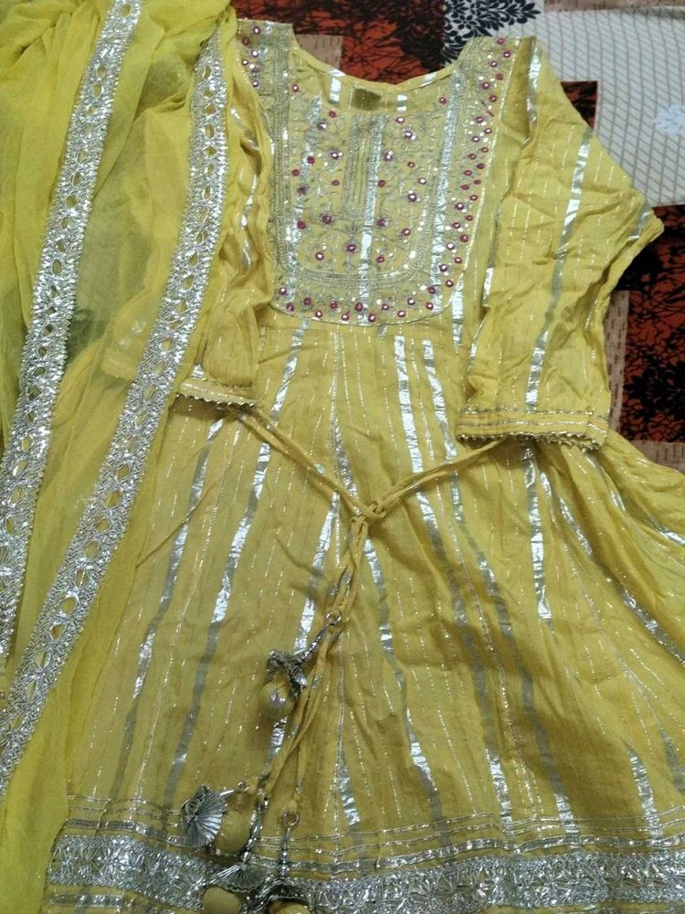 Yellow Embroidered Frock Gharara