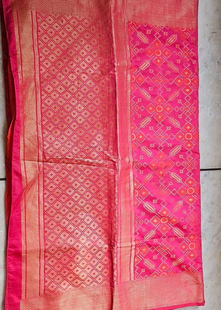 Pink N Golden Banarasi Silk Saree