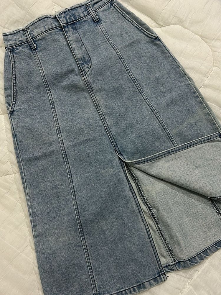 Denim Midi Skirt with Slit