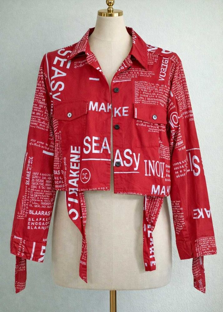 Red Patterned Crop Top/ knot top