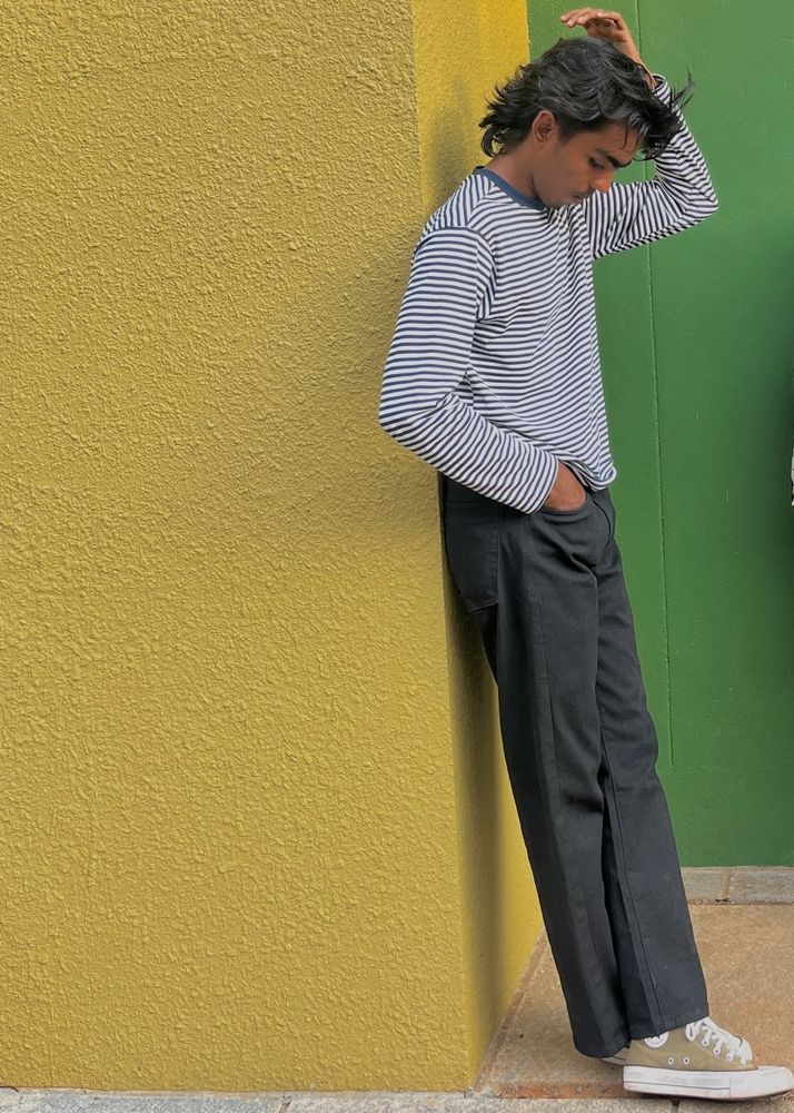 H&amp;M Black&amp;blue Line Full Sleeve T-shirt Men&amp;women