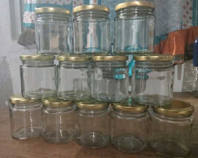 Set of 12 Glass Jars with Gold Lids 200ML