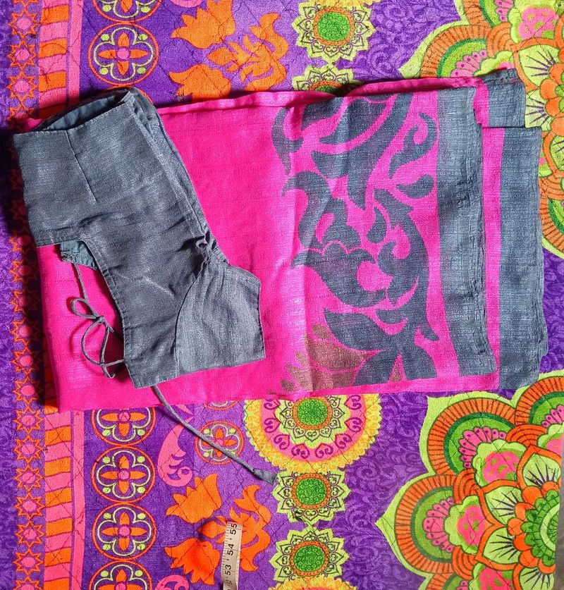 Pink Printed Saree with Blouse