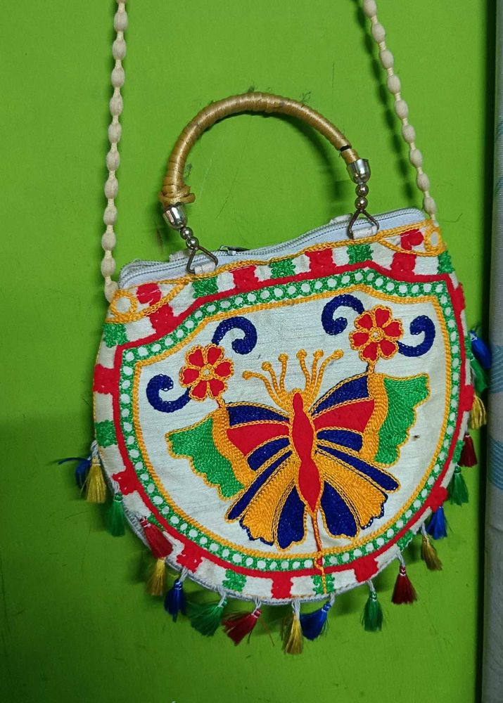 Colorful Boho Butterfly Embroidered Sling Bag
