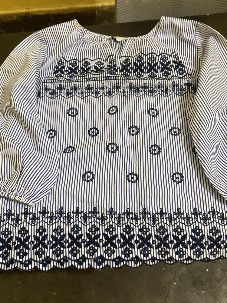 Striped Embroidered Top
