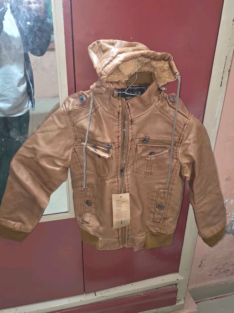 Stylish Brown leather hooded Jacket