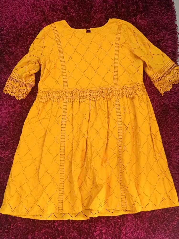 Hakoba Mustard Cotton Dress