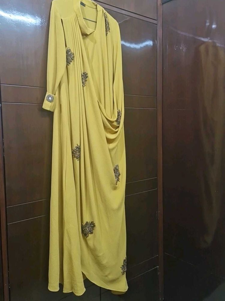Elegant Mustard Draped Dress Size M