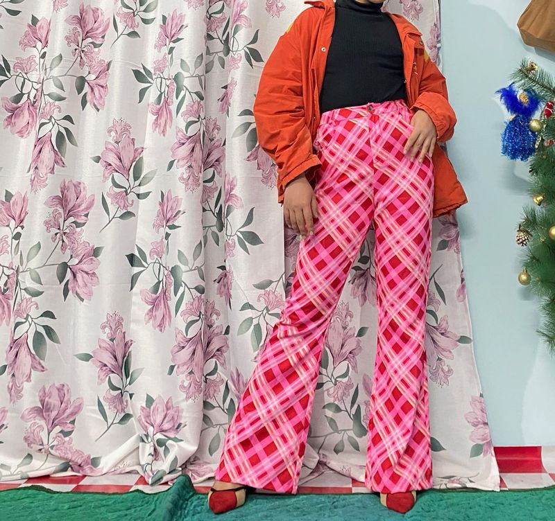 Retro Plaid Flare Pants