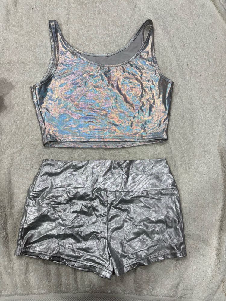 Shiny Silver Two-Piece Set