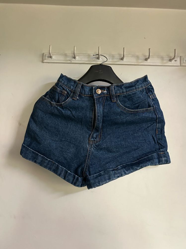 Blue Denim High-Waisted Shorts