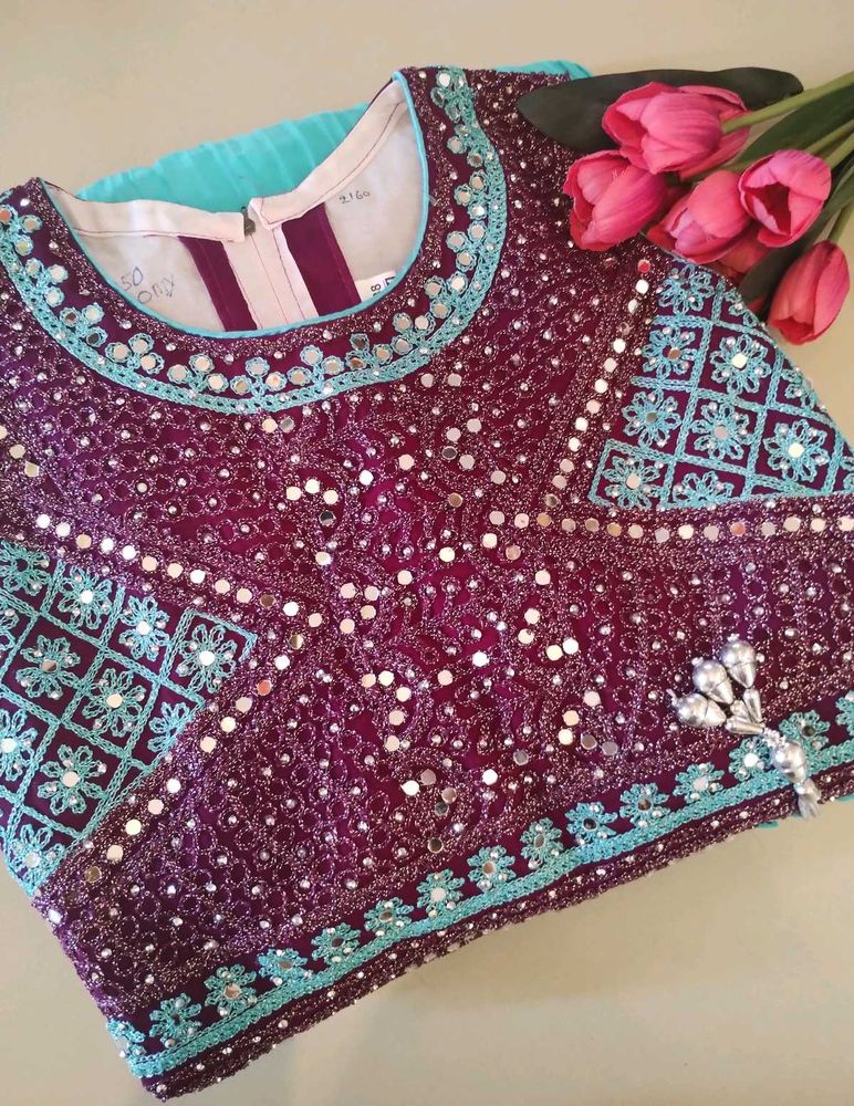 Offer Turquoise- Purple MirrorWork Gown Girls12-16