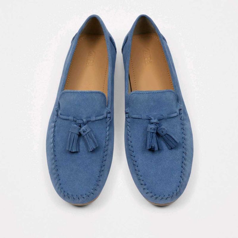 ZARA Blue Sude Leather Loafers