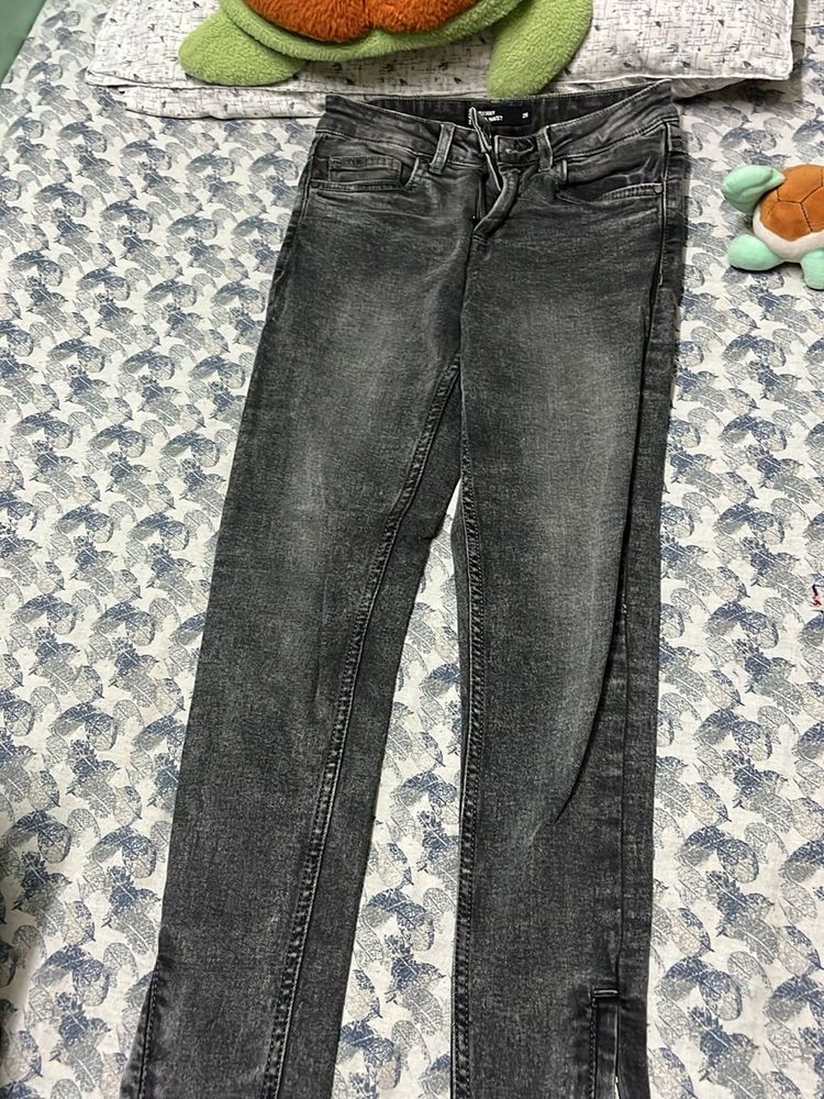 Gray Wash Jeans with Ankle Slits