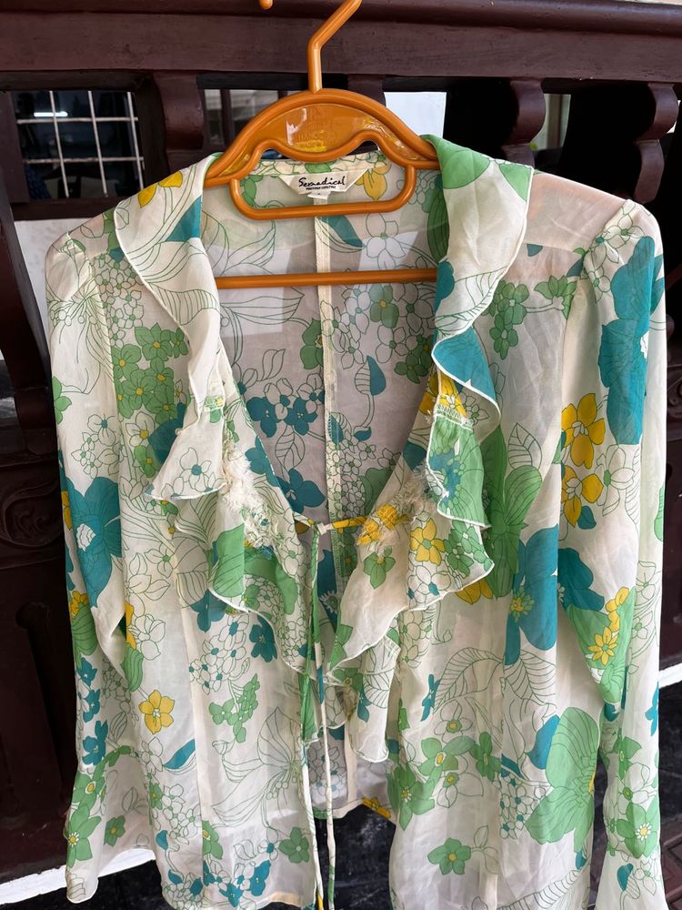 Floral Ruffle Sheer Top