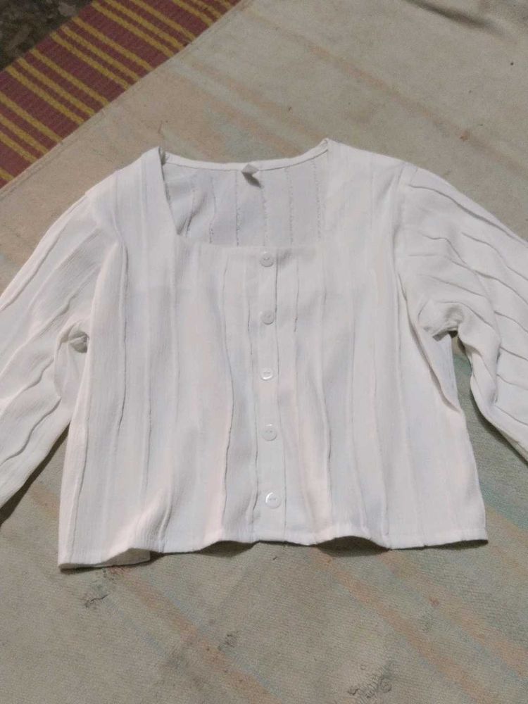 White Button-Down Crop Top