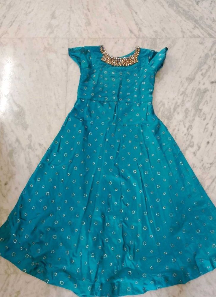 Teal Dress with Beaded Neckline