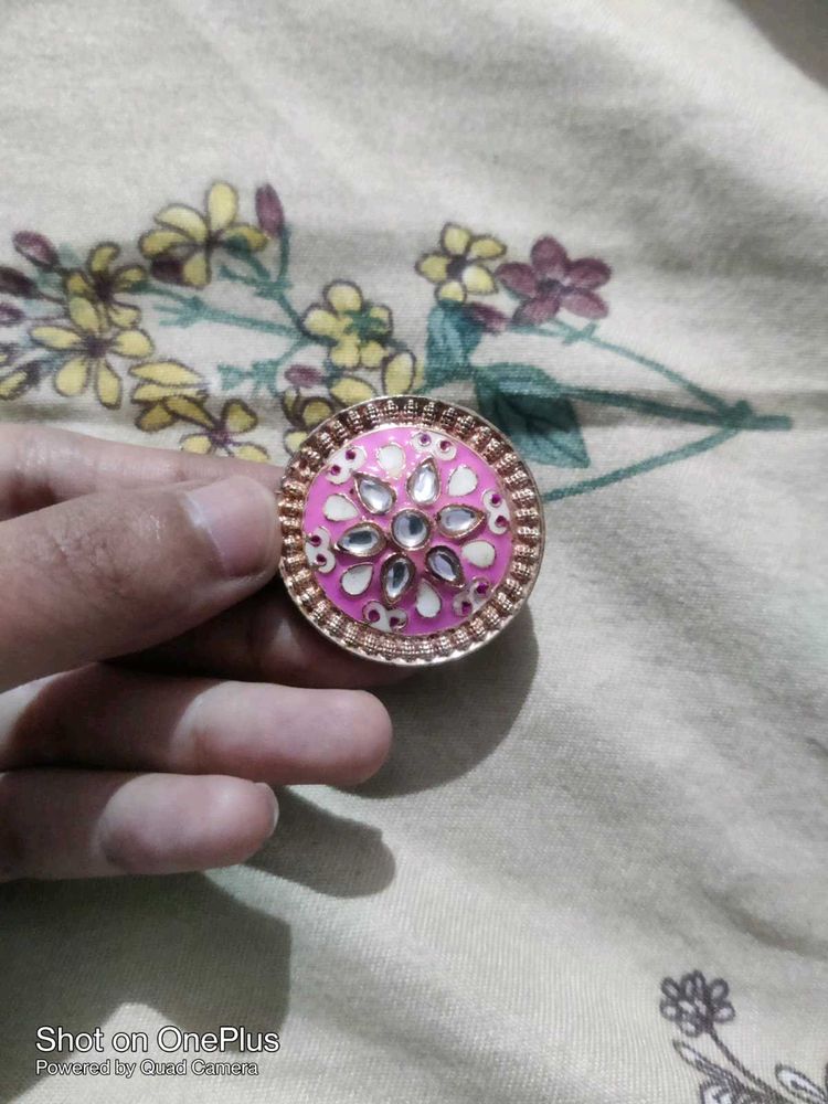 Pink Kundan Statement Ring