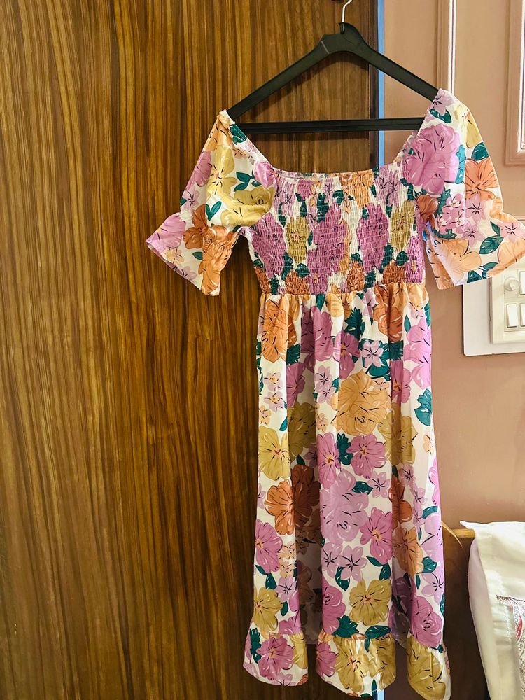 Floral Girly and Flared Dress - Stretchable