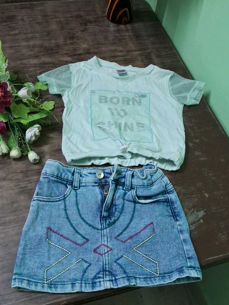 Cute Kids Outfit: Top &amp; Denim Skirt