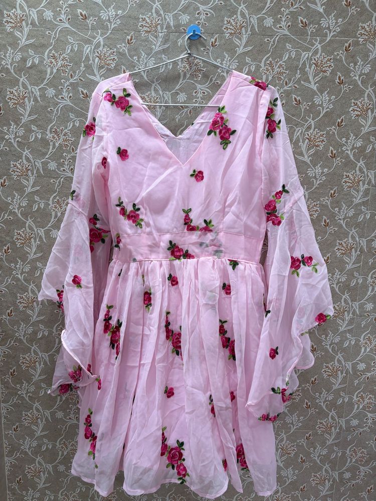 Pink Floral Embroidered Dress