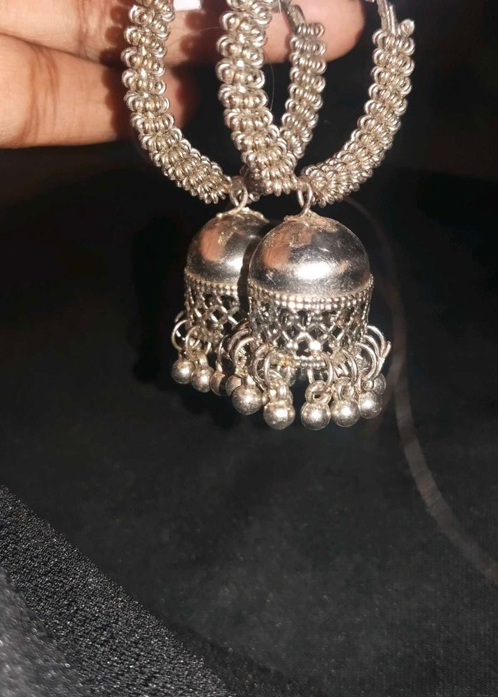 Silver Jhumka Hoop Earrings