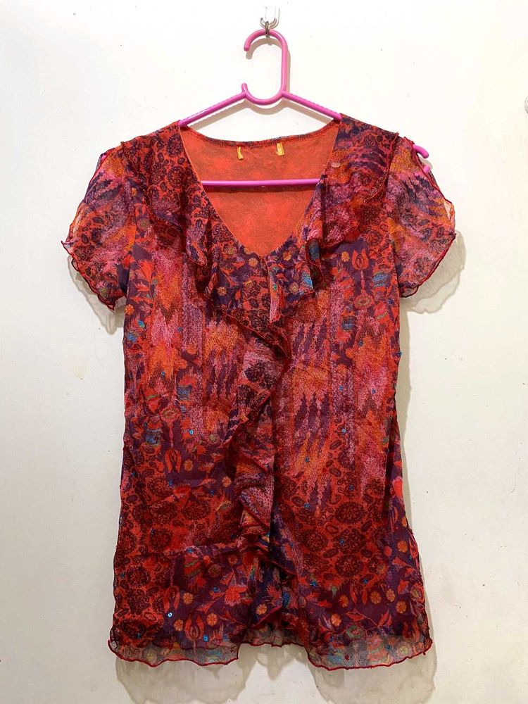 Mesh Ruffle Top(super stretchy)36-42 l-24