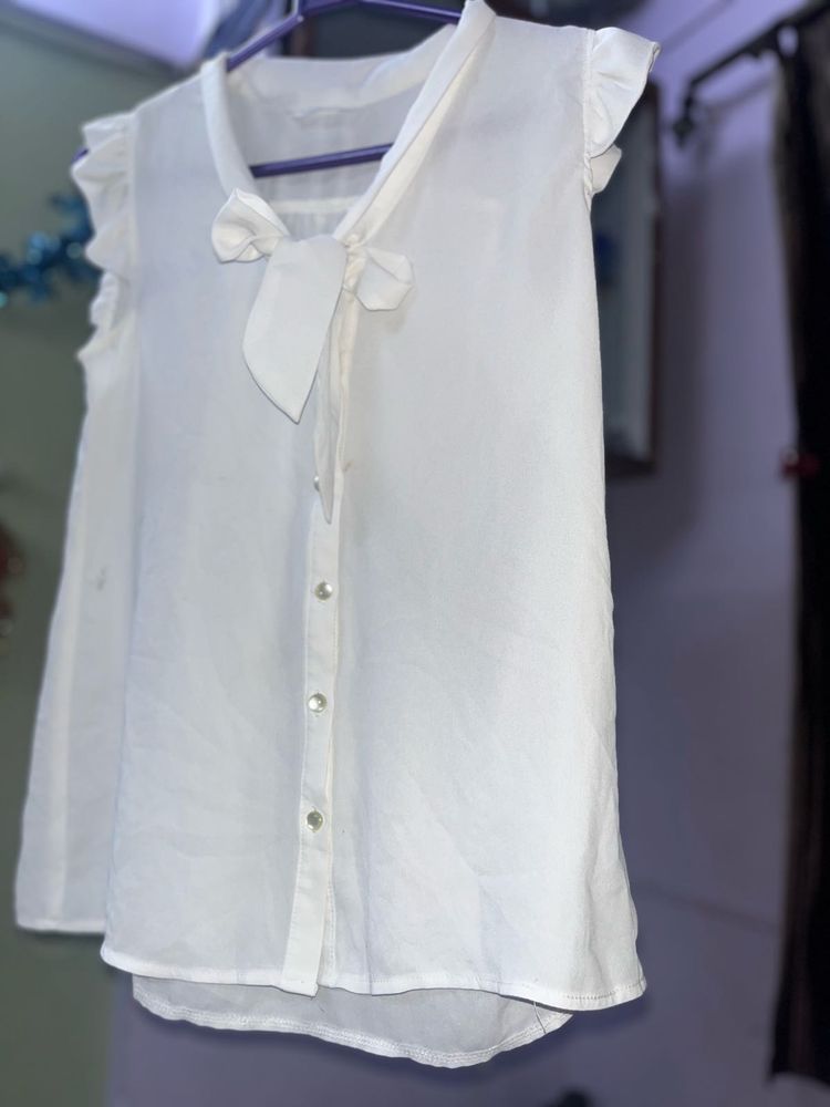White Ruffle Sleeve Top