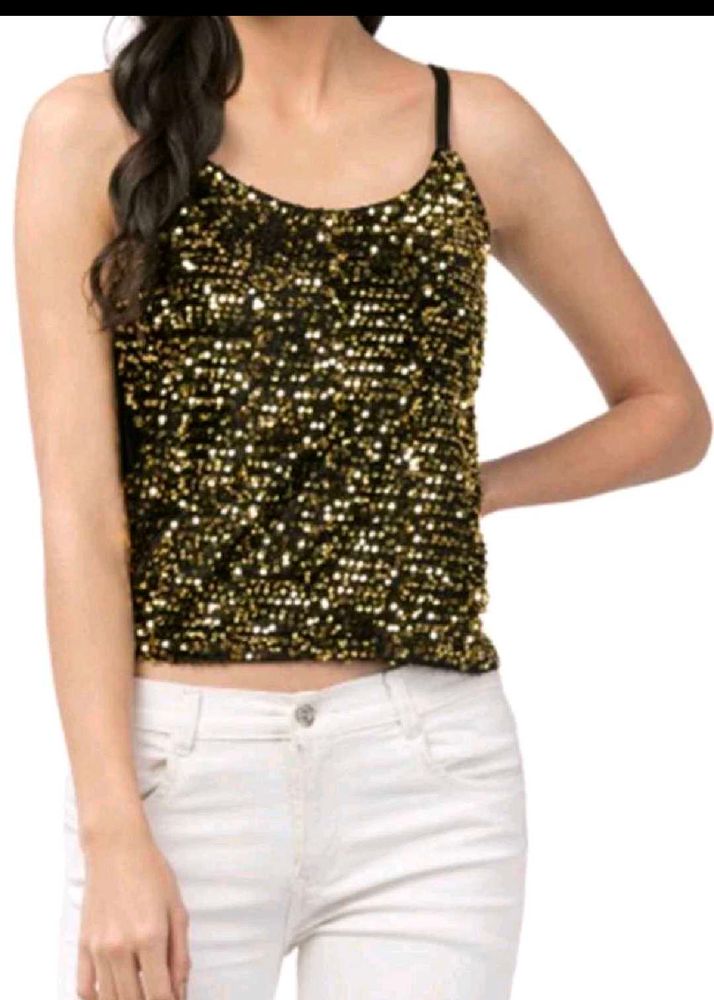 Black &amp; Gold Sequin Velvet Cami Top (S)